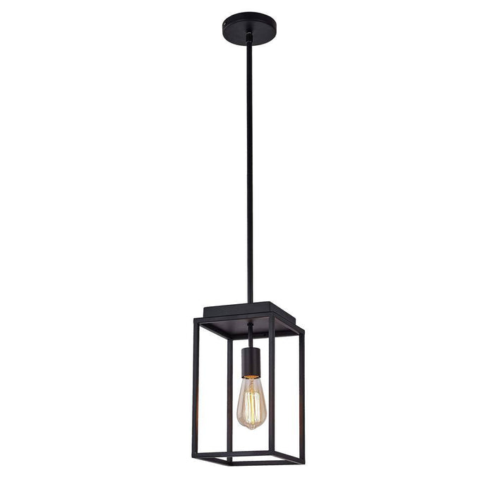 Industrial Cage Pendant Light – Black Frame, Adjustable Hanging Length (26” to 48.5”)