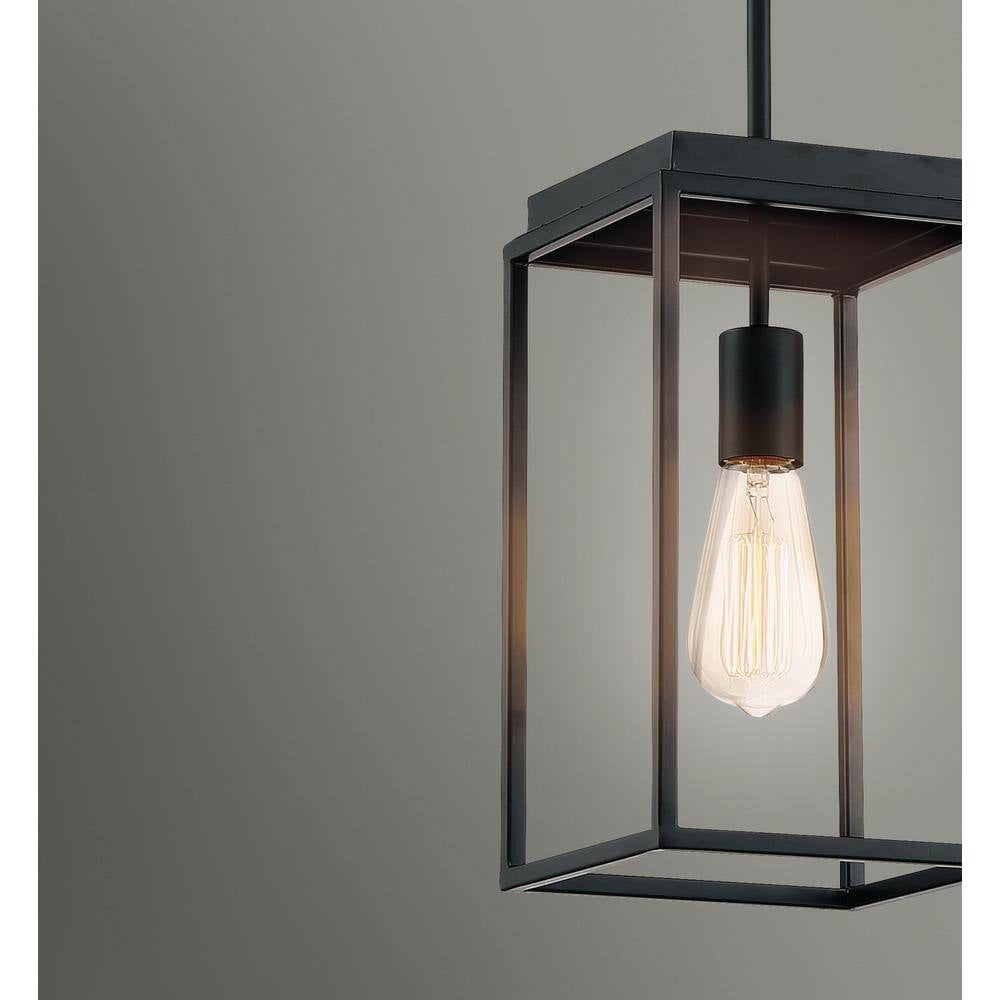 Industrial Cage Pendant Light – Black Frame, Adjustable Hanging Length (26” to 48.5”)