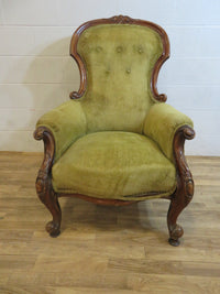 Arm Chair in Gold Fabric with Wood Arms