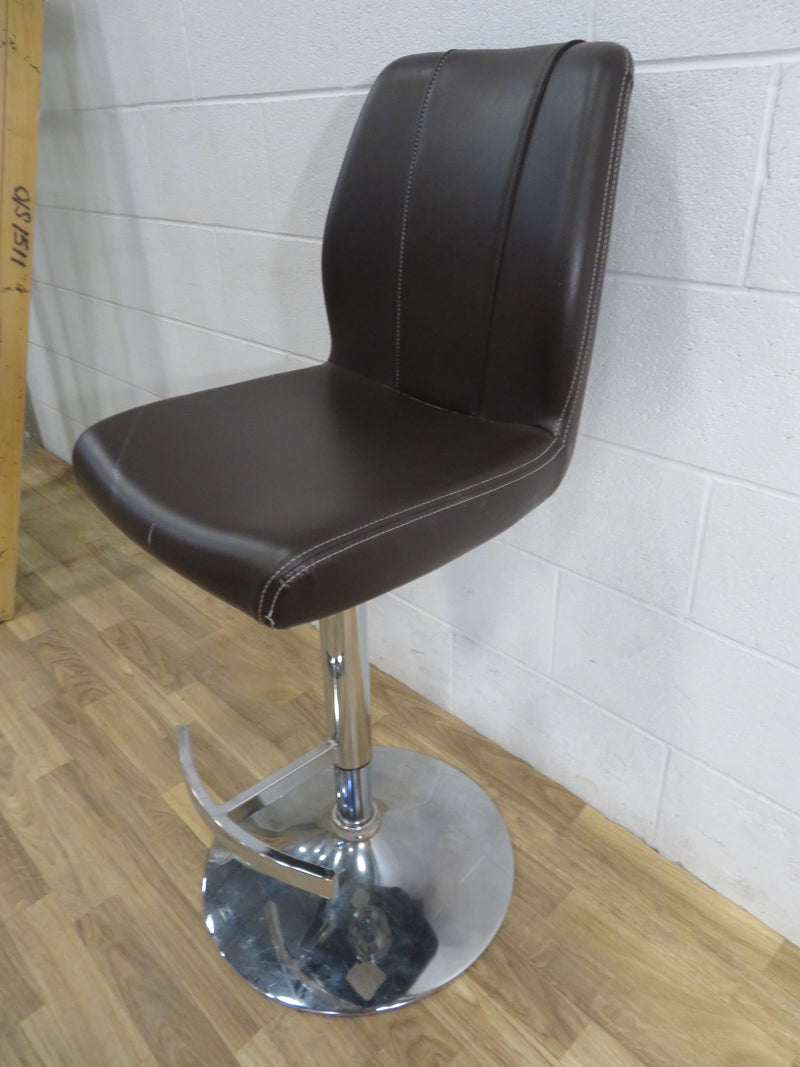 Bar Stool in Brown Leather with Chrome Base