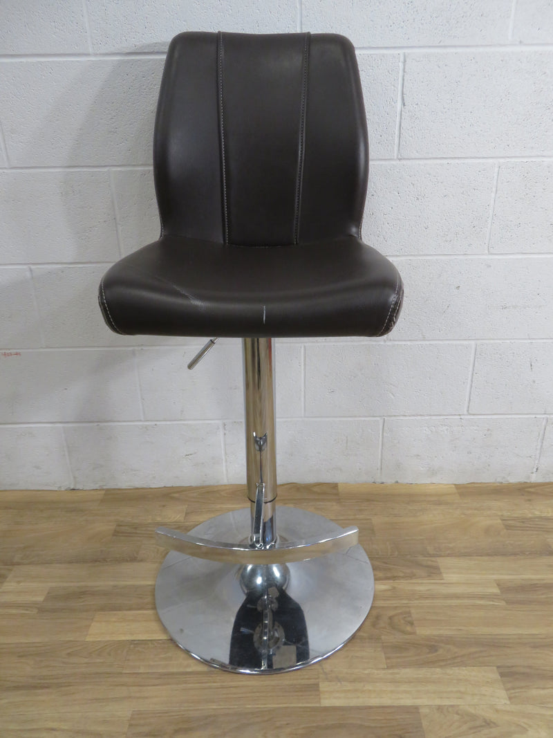 Bar Stool in Brown Leather with Chrome Base