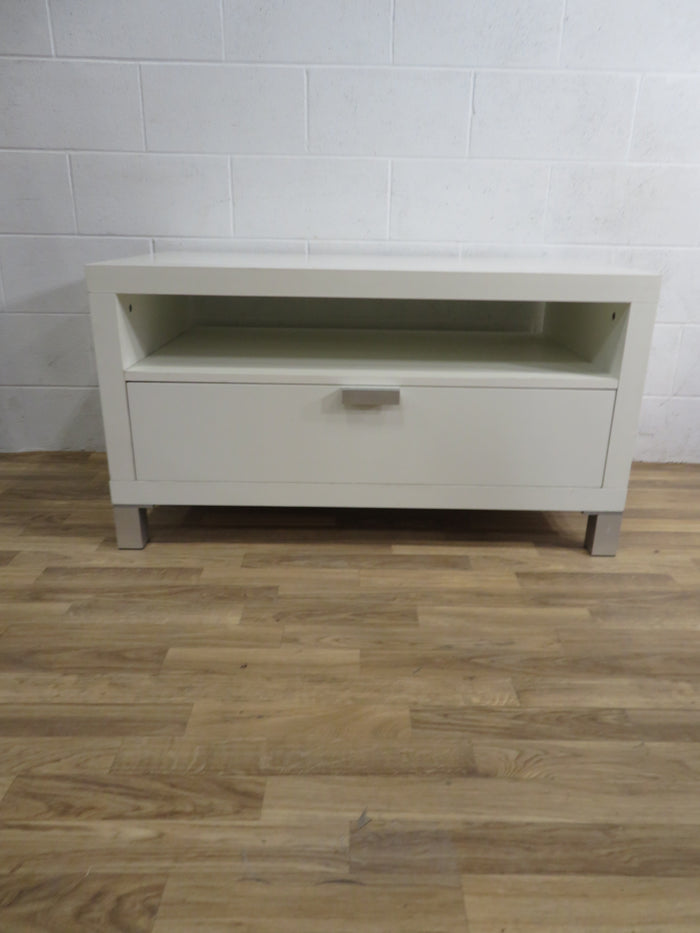 White Media Stand with Single Drawer