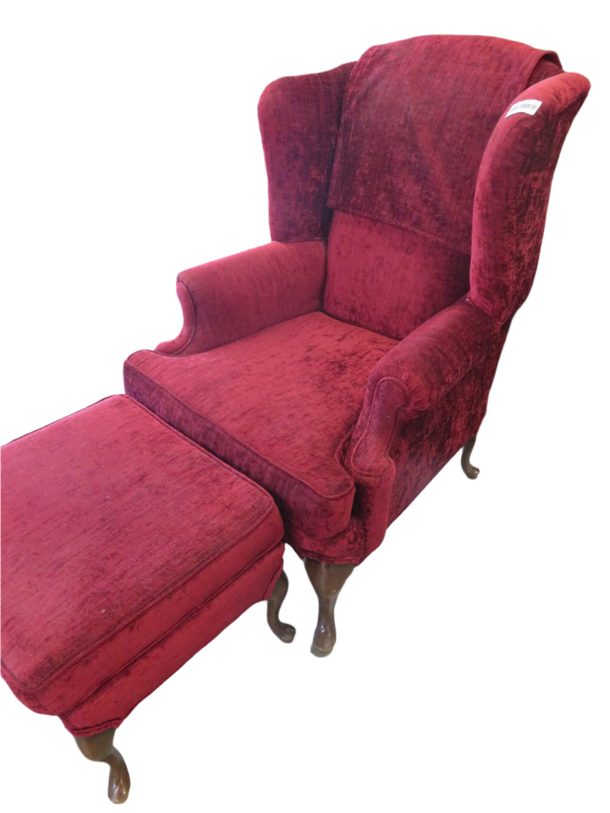 Wing Back Chair and Ottoman - Burgundy
