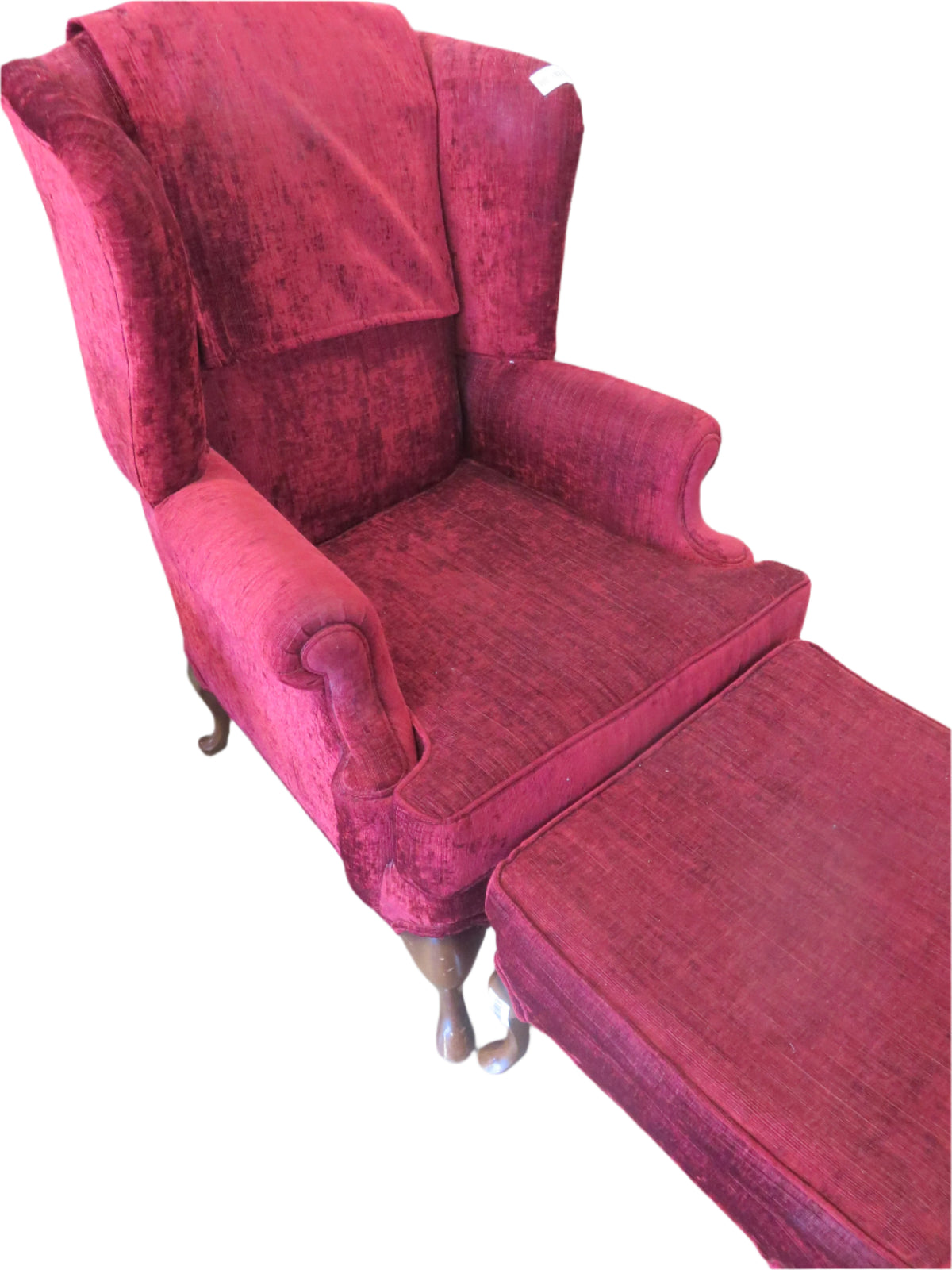 Wing Back Chair and Ottoman - Burgundy