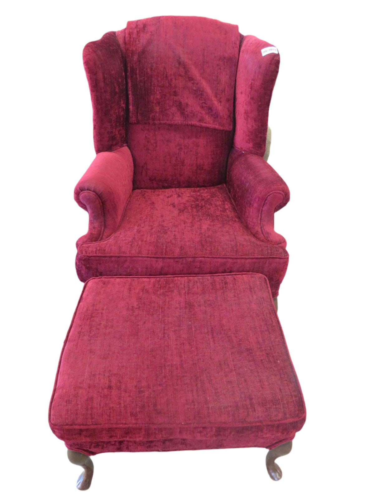 Wing Back Chair and Ottoman - Burgundy