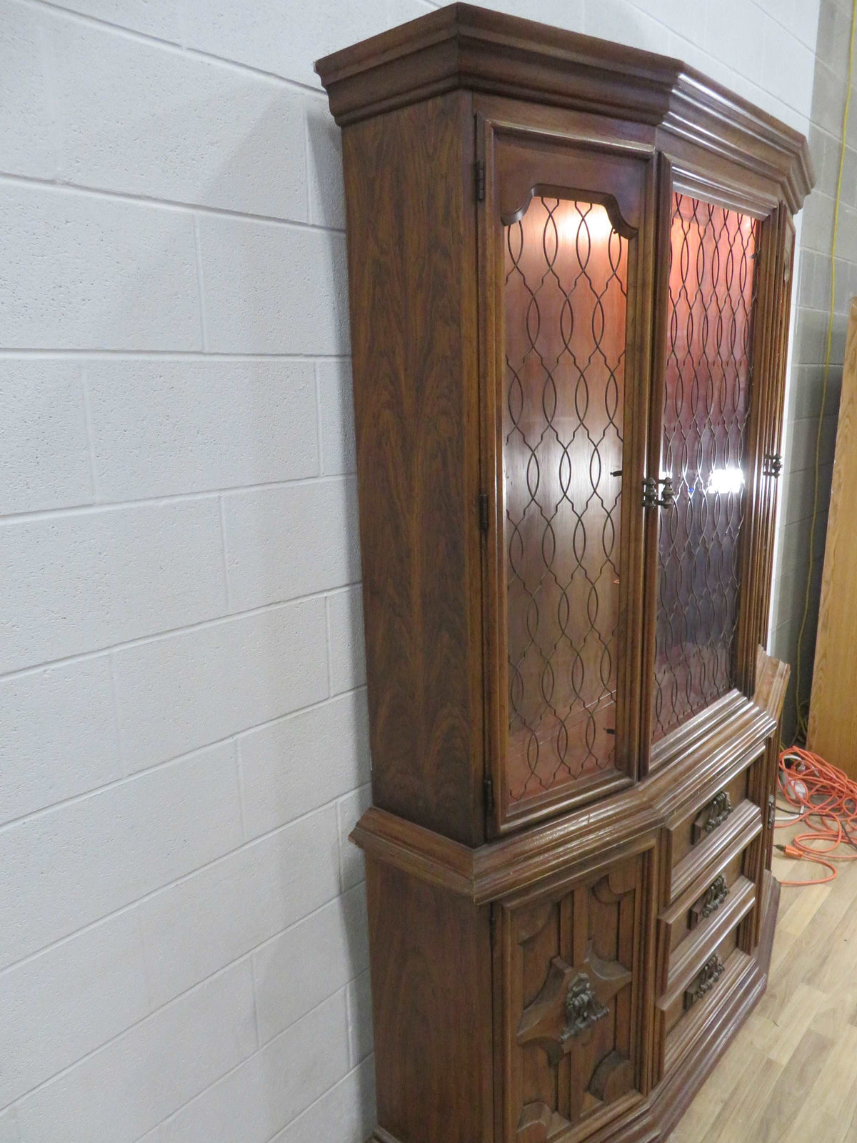 2-Piece Solid Wood China Cabinet with Glass Doors