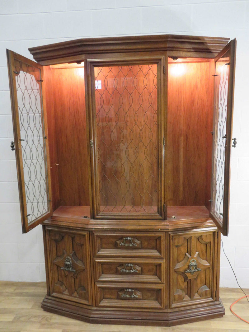 2-Piece Solid Wood China Cabinet with Glass Doors