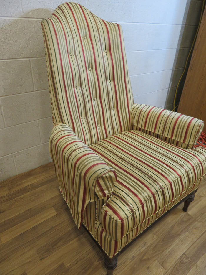 High Backed Wing Chair in Striped Fabric