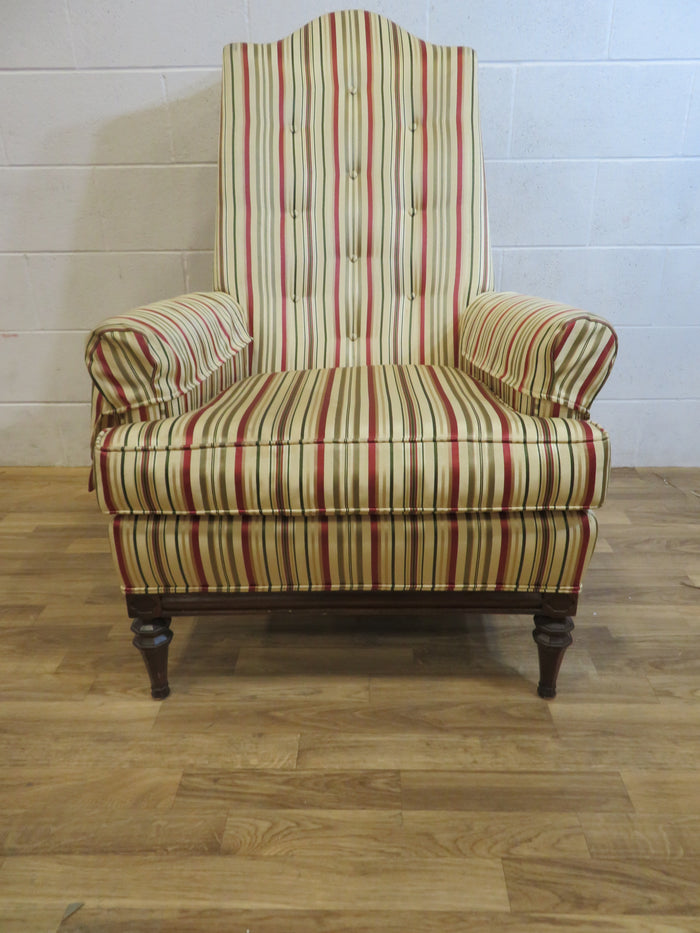 High Backed Wing Chair in Striped Fabric