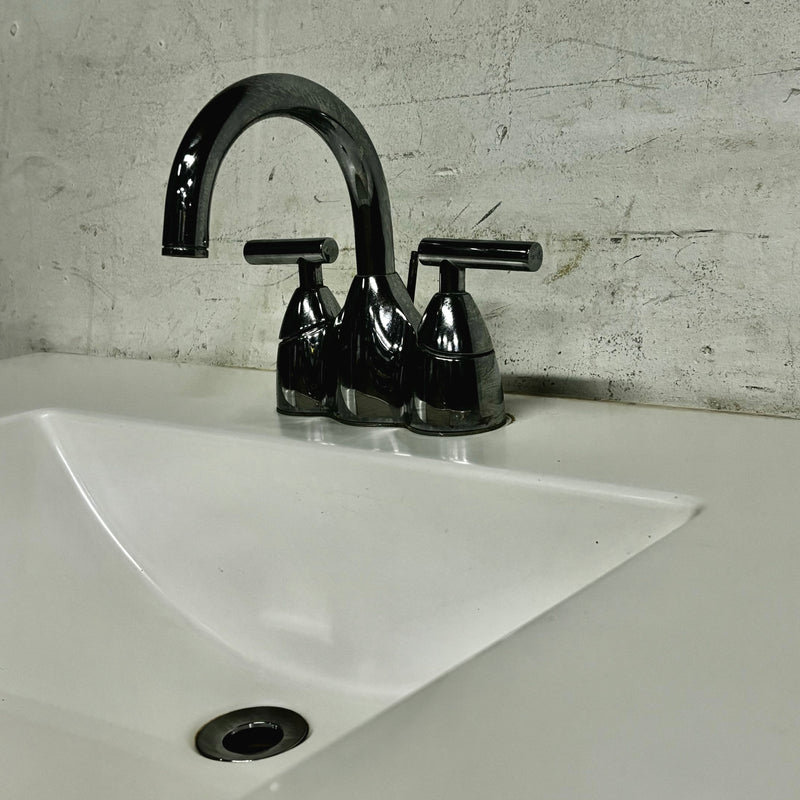 34" Vanity Sink Countertop in White Finish with 3-Hole Faucet and Drainer