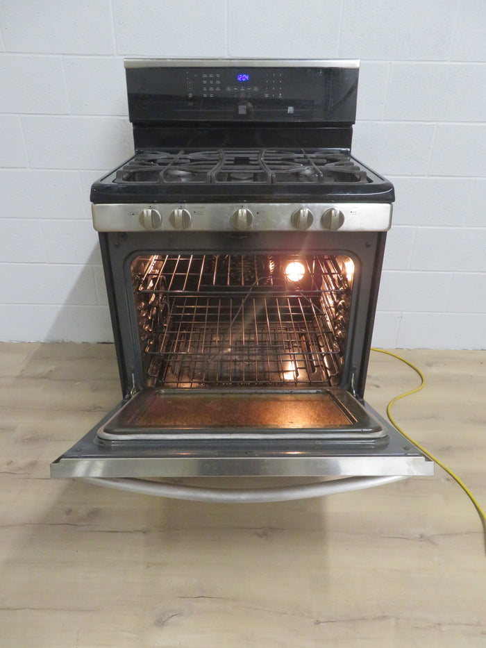 30" 5-Burner Gas Stove in Black - Stainless Door