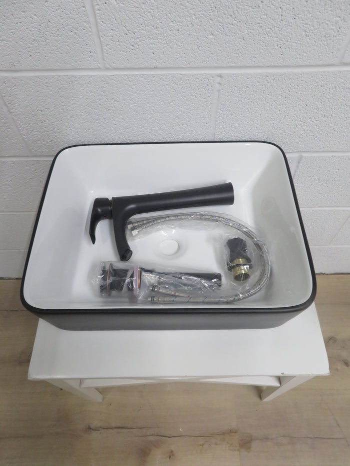 19"W Oblong Porcelain Counter Top Sink