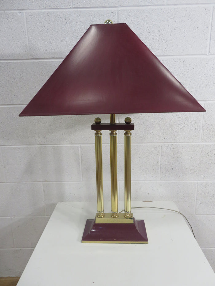 Burgundy with Three Pillars in Brass Table Lamp