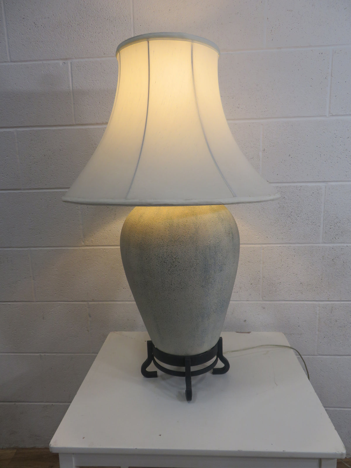 Ceramic Table Lamp on Wrought Iron Base