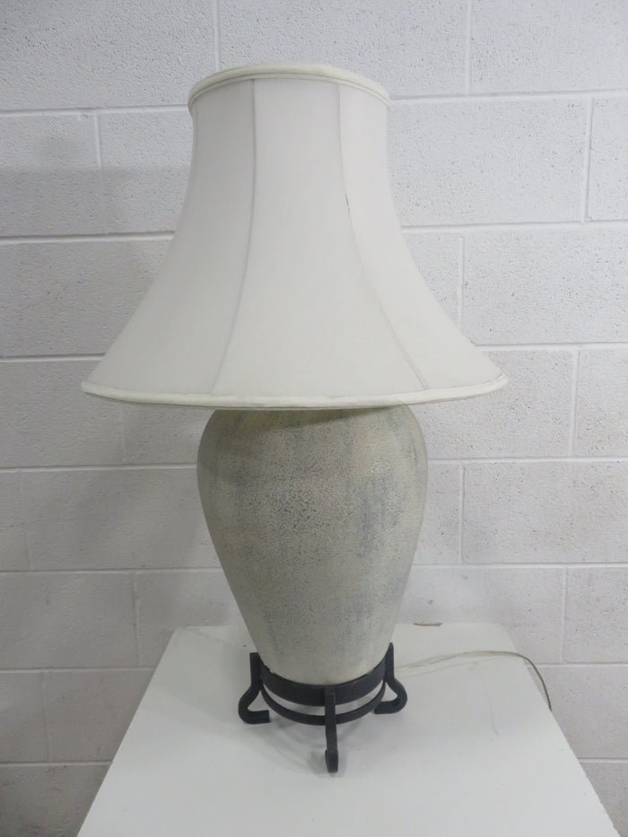 Ceramic Table Lamp on Wrought Iron Base