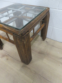 19"W Coffee Table - Glass Top with Rattan Frame