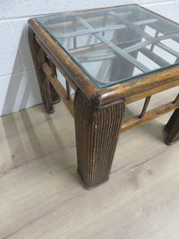 19"W Coffee Table - Glass Top with Rattan Frame
