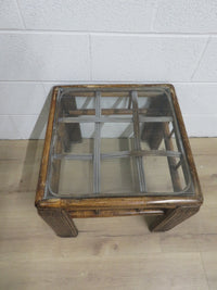 19"W Coffee Table - Glass Top with Rattan Frame