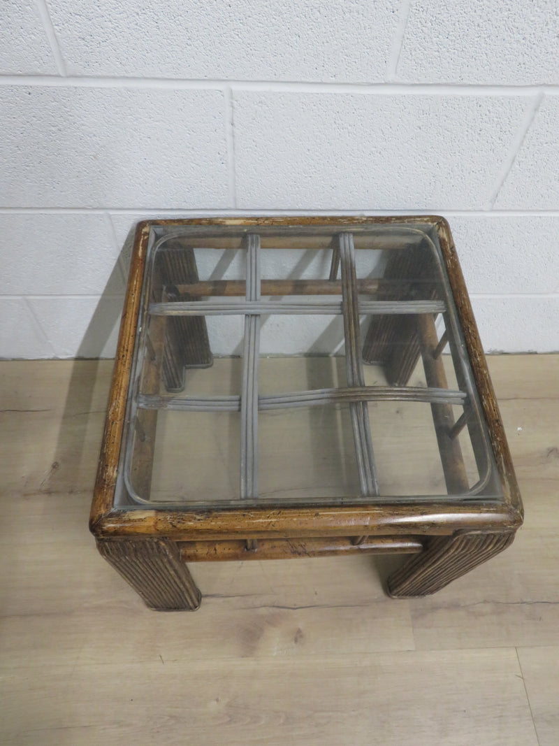 19"W Coffee Table - Glass Top with Rattan Frame