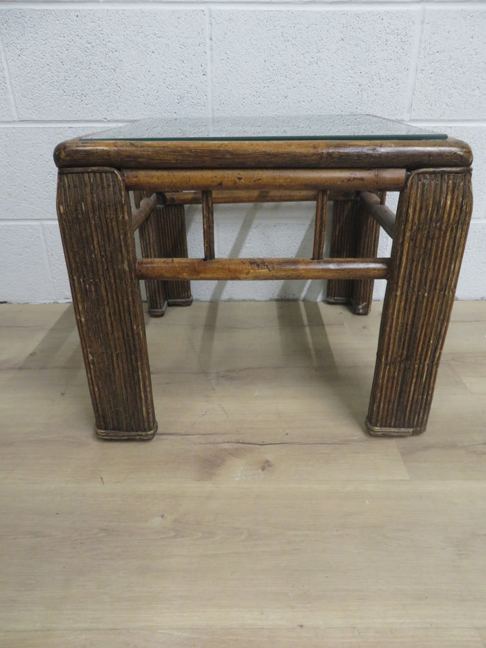 19"W Coffee Table - Glass Top with Rattan Frame