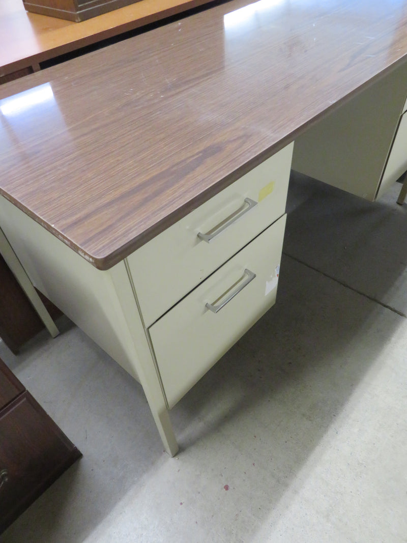 54.5"W Vintage Steel Desk with Four Drawers