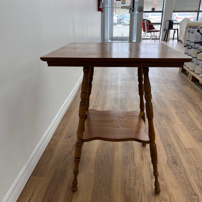 23.5"W Vintage Wooden Square Table with Lower Shelf