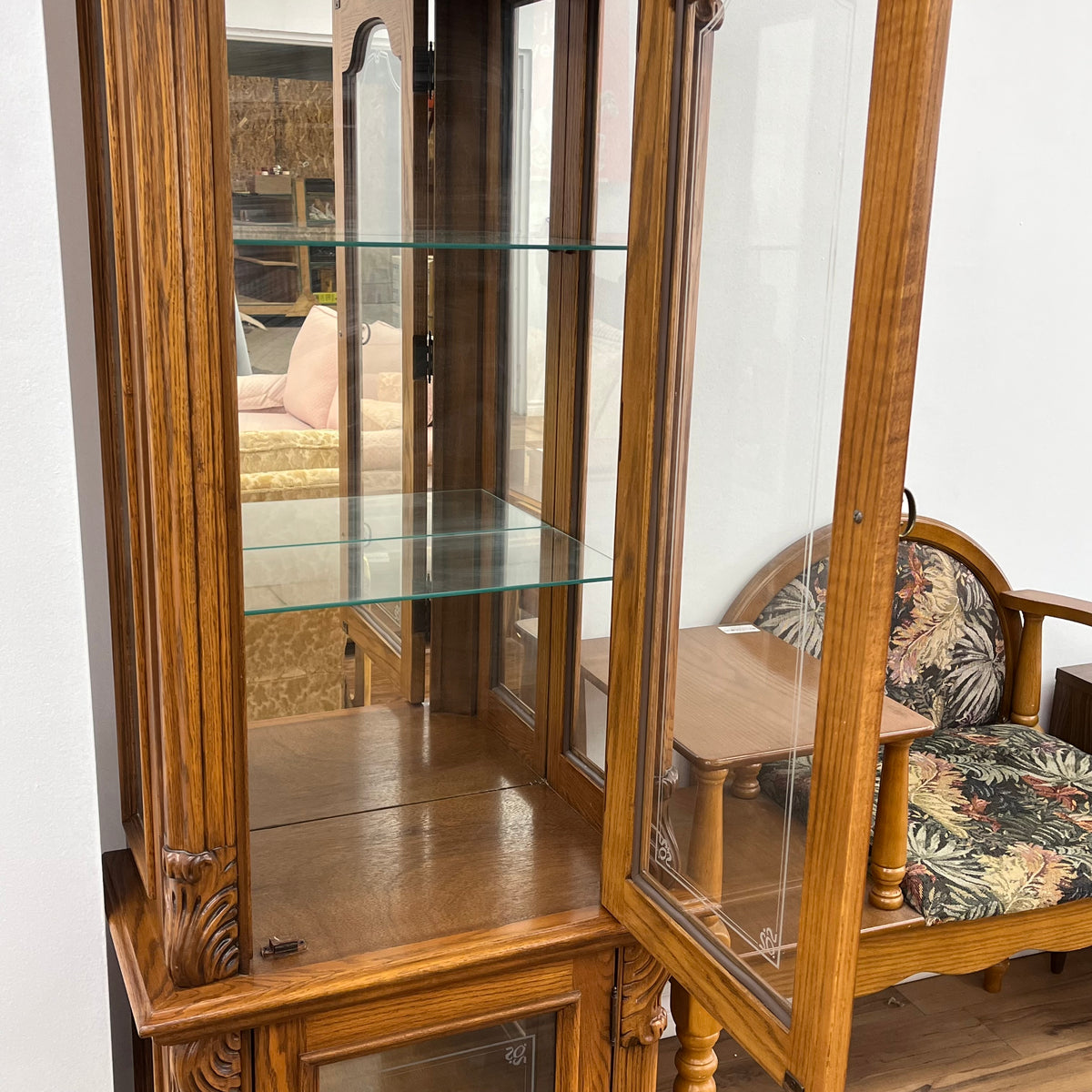 69.5"W Vintage Wooden Curio Cabinet