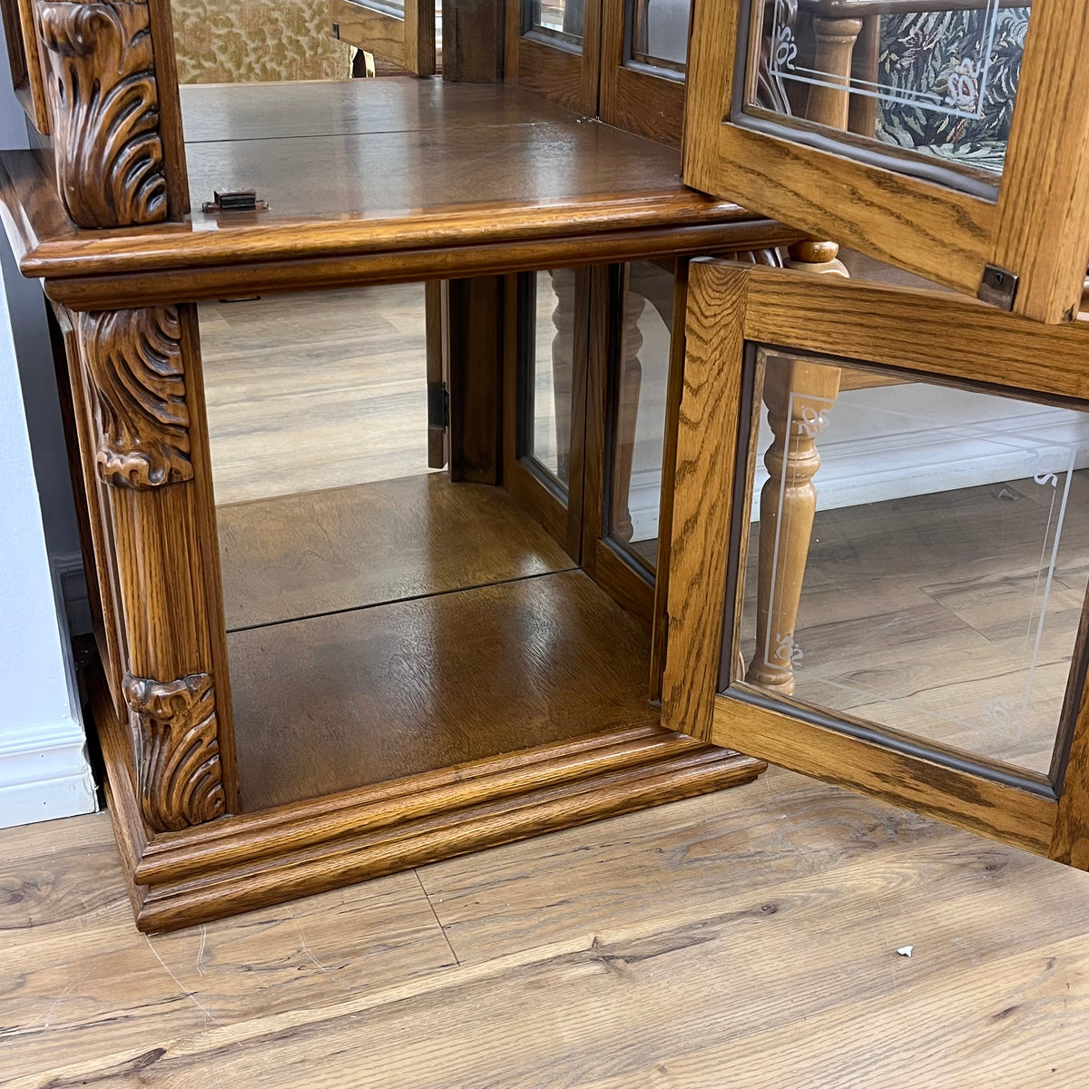 69.5"W Vintage Wooden Curio Cabinet