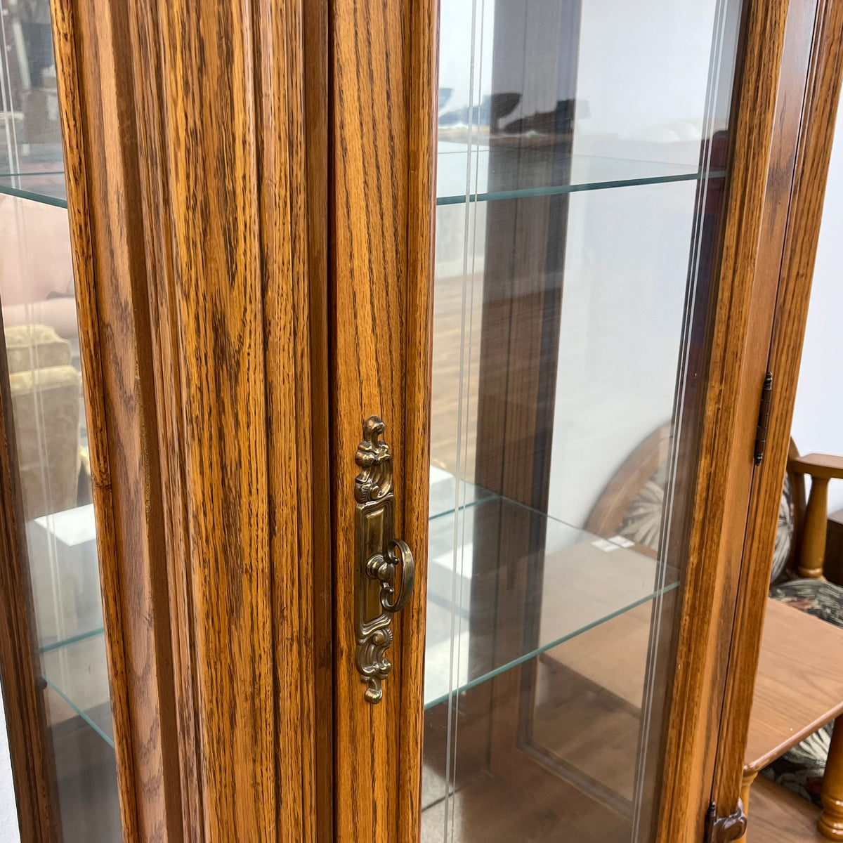 69.5"W Vintage Wooden Curio Cabinet