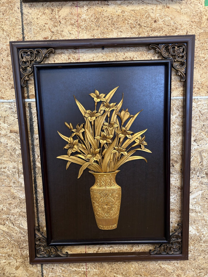 Jorcus Vase & Flowers Relief Embossed Wooden Wall Decor