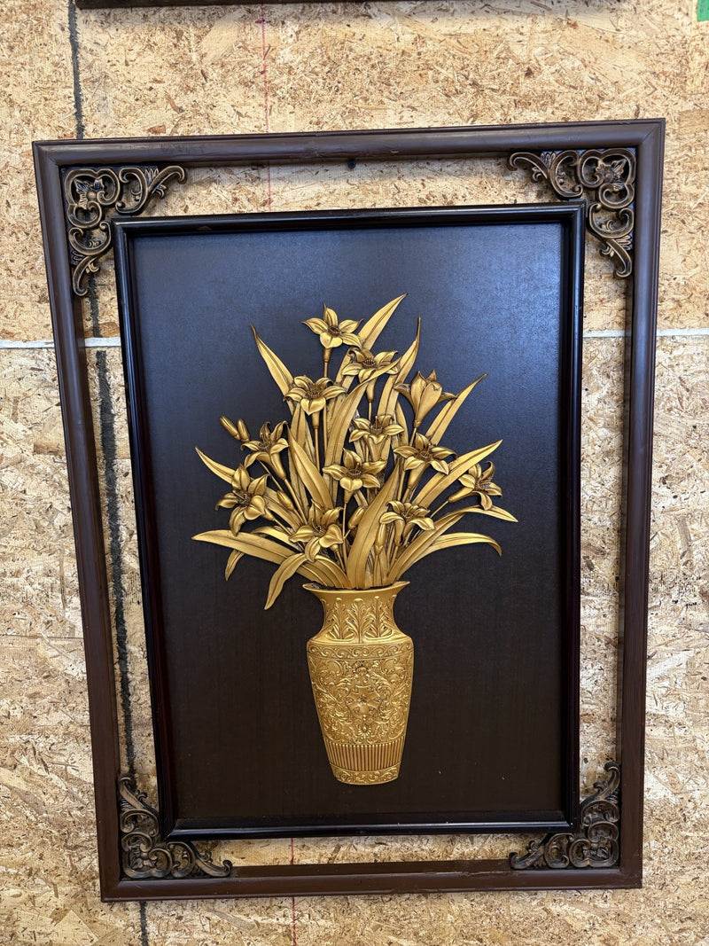 Jorcus Vase & Flowers Relief Embossed Wooden Wall Decor
