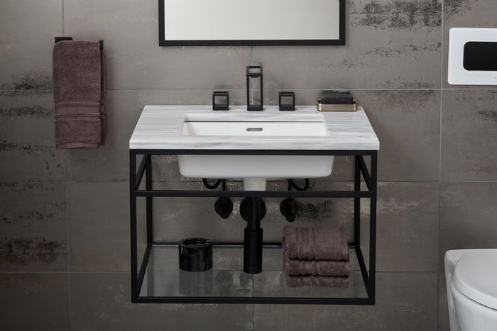Grid Wall-Hung Vanity Console - Matte Black