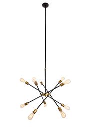 Axel 10 Light Chandelier in Black and Brass Finish