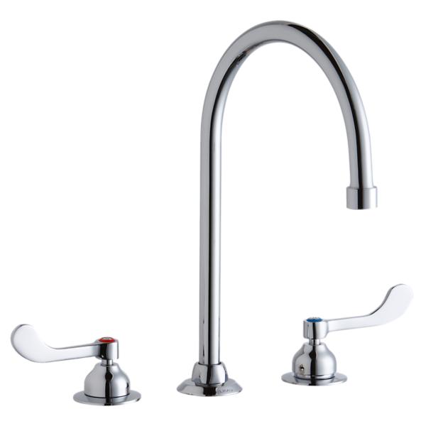 Elkay 8" Centerset with Concealed Deck Faucet with 8" Gooseneck Spout 4" Wristblade Handles Chrome
