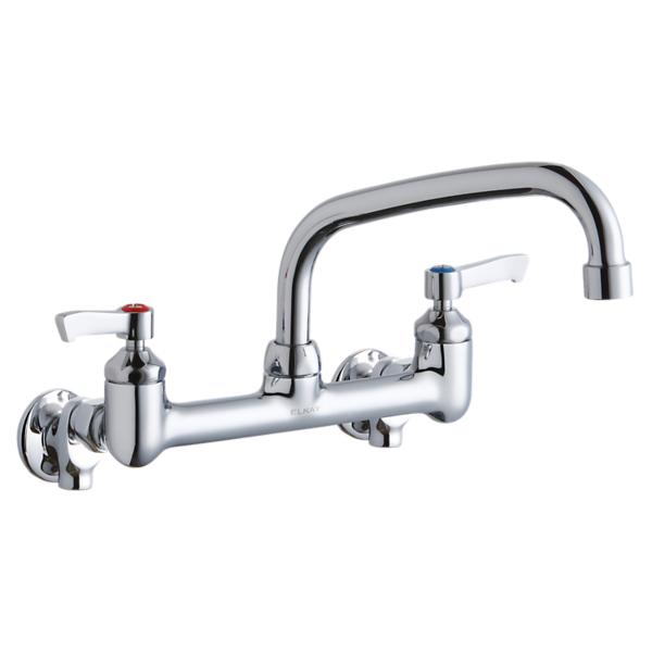 Elkay Foodservice 8" Centerset Wall Mount Faucet with 8" Arc Tube Spout 2" Lever Handles 1/2" Offset Inlets Chrome