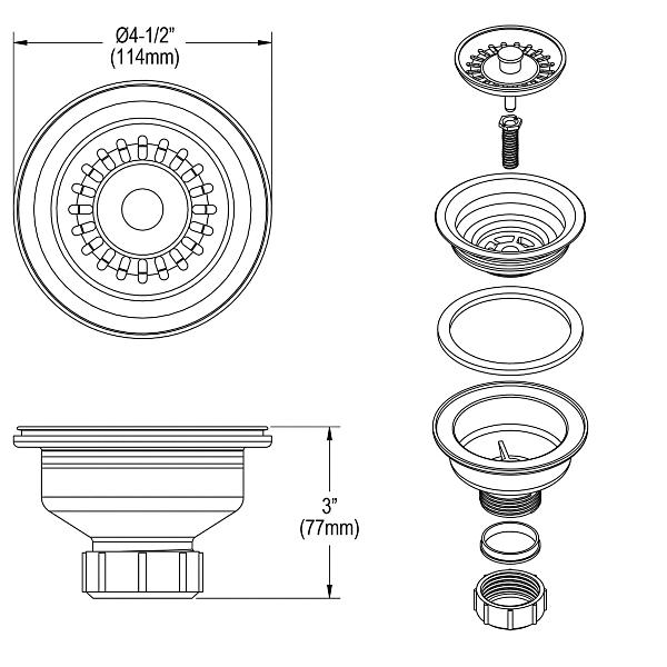 Elkay Polymer Drain Fitting with Removable Basket Strainer and Rubber Stopper Maraschino