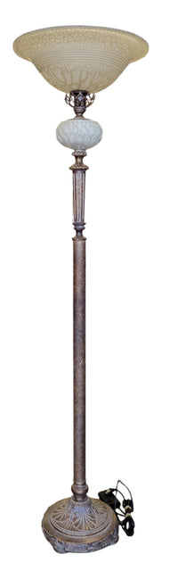 Vintage Distressed Metal Floor Lamp with Glass Shade – 73.5-Inch H