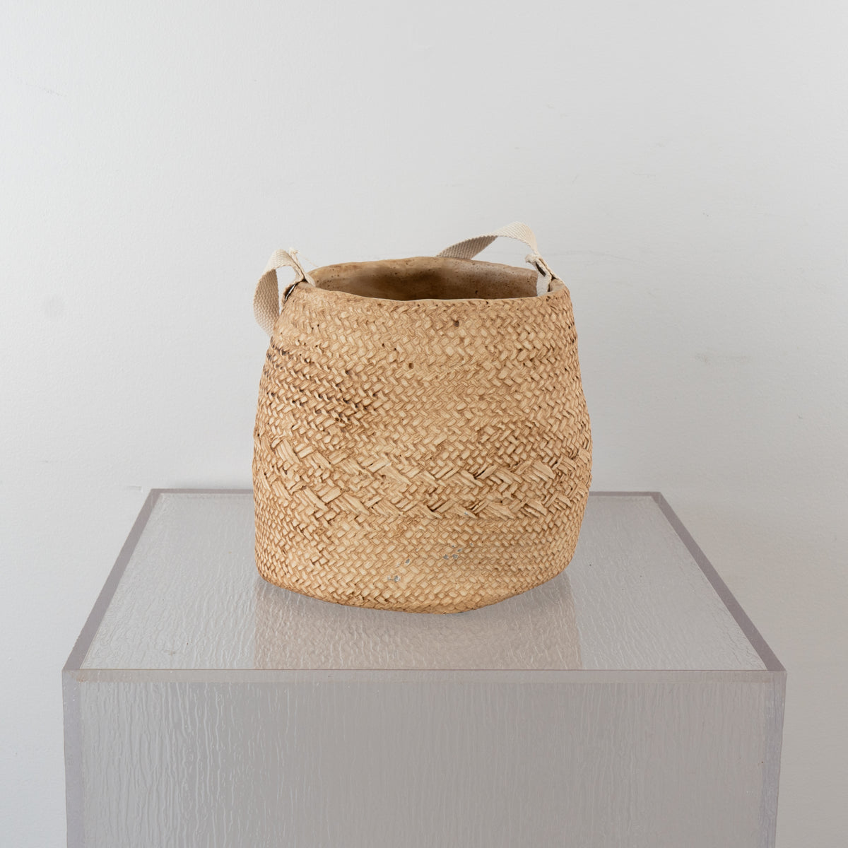 Large Hanging Basket Weaved Cement Pot With Cotton Handle