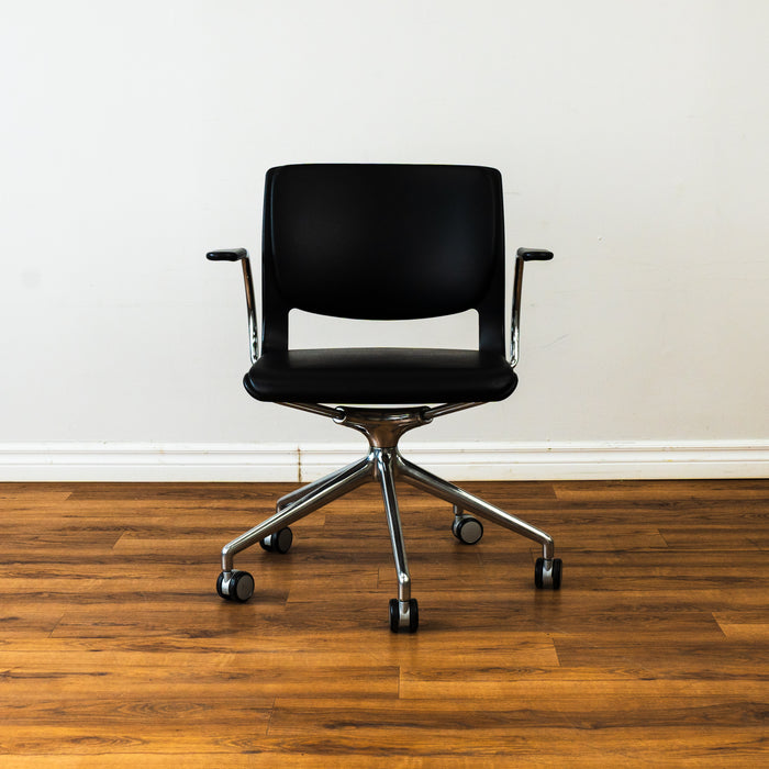 Leather Office Chair - Black - 5 Wheeled Legs