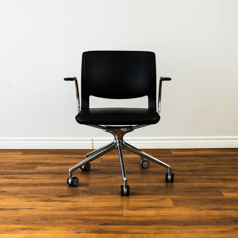 Leather Office Chair - Black - 5 Wheeled Legs