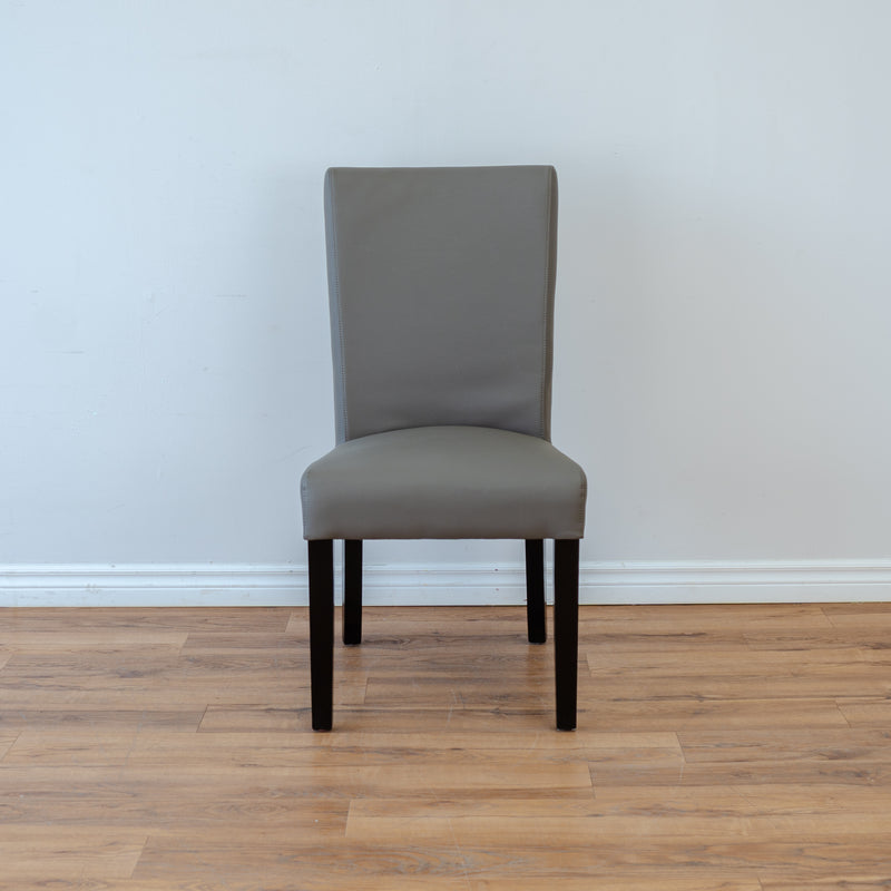 Leather Straight Back Chair in Grey