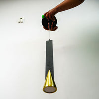 Black & Gold LED Pendant Light, Slim Rectangular Conical Accent