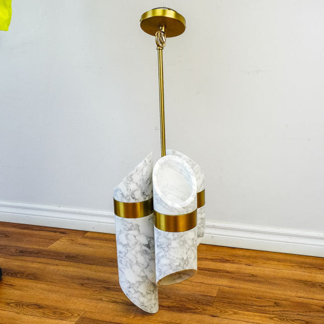 10-Inch W – 6-Light Marble and Gold Cylinder Pendant