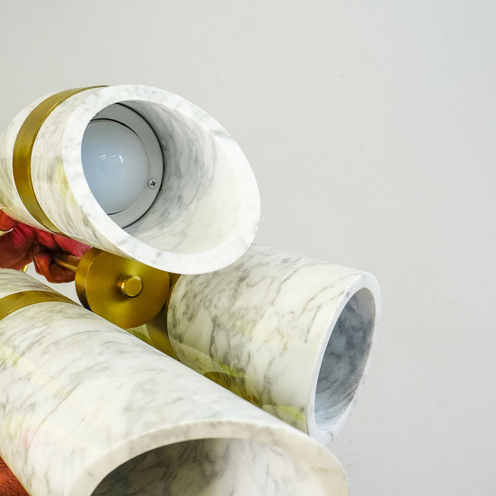 10-Inch W – 6-Light Marble and Gold Cylinder Pendant