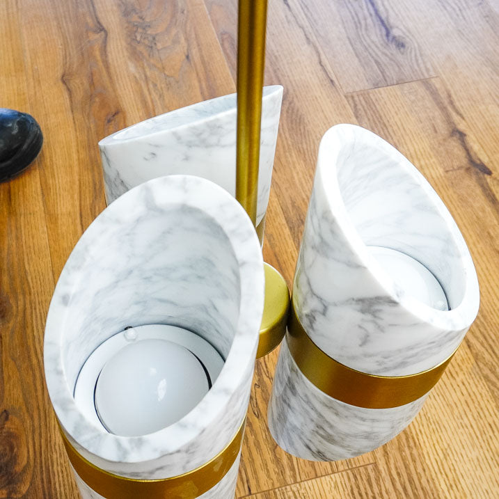 10-Inch W – 6-Light Marble and Gold Cylinder Pendant