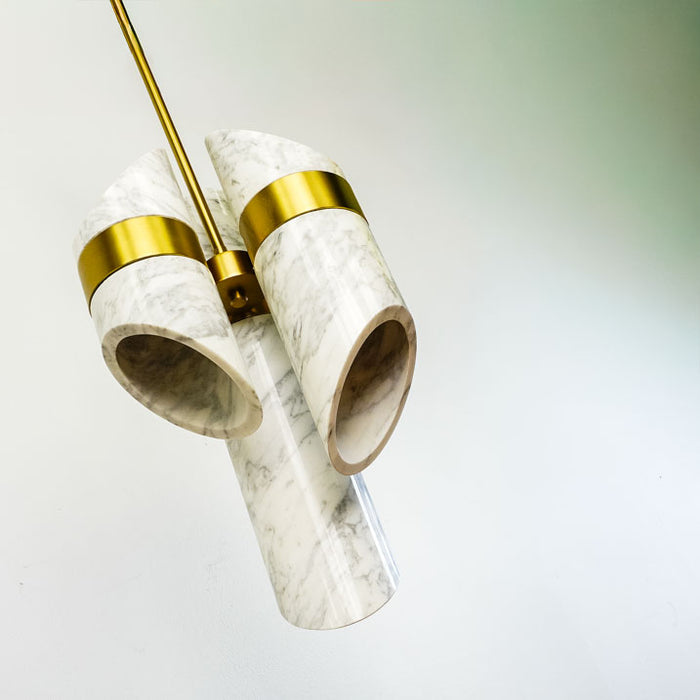 10-Inch W – 6-Light Marble and Gold Cylinder Pendant