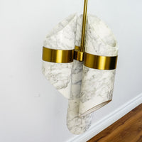 10-Inch W – 6-Light Marble and Gold Cylinder Pendant