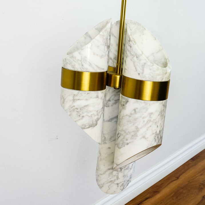 10-Inch W – 6-Light Marble and Gold Cylinder Pendant
