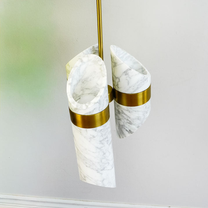 10-Inch W – 6-Light Marble and Gold Cylinder Pendant