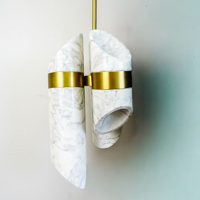 10-Inch W – 6-Light Marble and Gold Cylinder Pendant